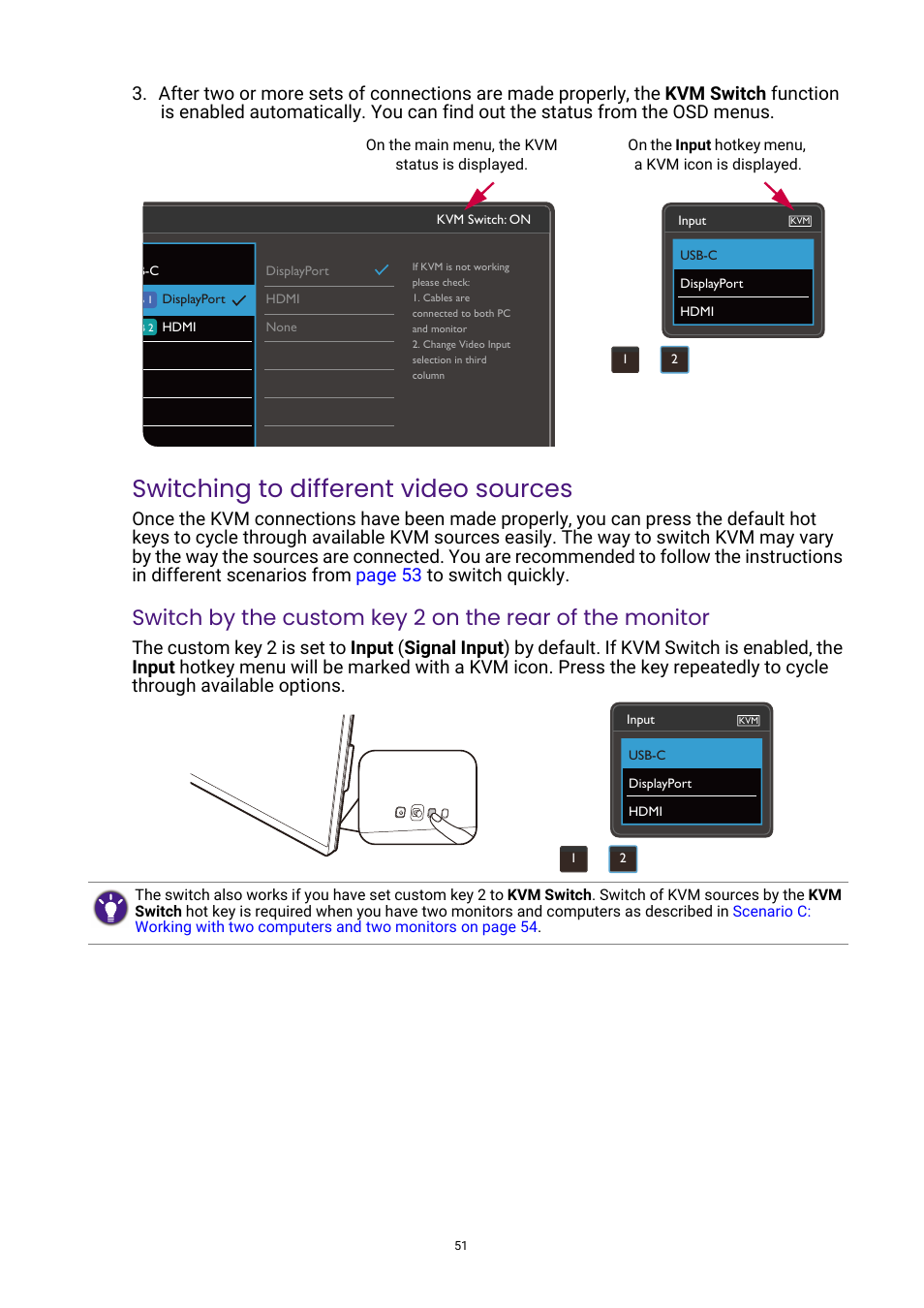 Switching to different video sources | BenQ DesignVue PD2705UA 27" 4K HDR Monitor with Ergo Stand User Manual | Page 51 / 75