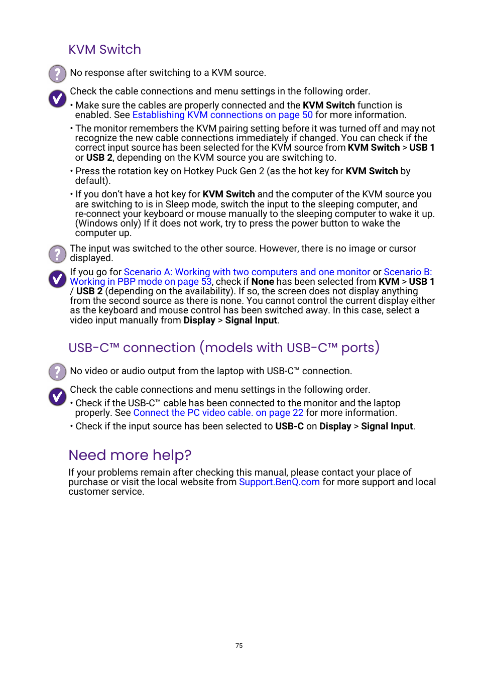 Need more help | BenQ DesignVue PD2705UA 27" 4K HDR Monitor with Ergo Stand User Manual | Page 75 / 75