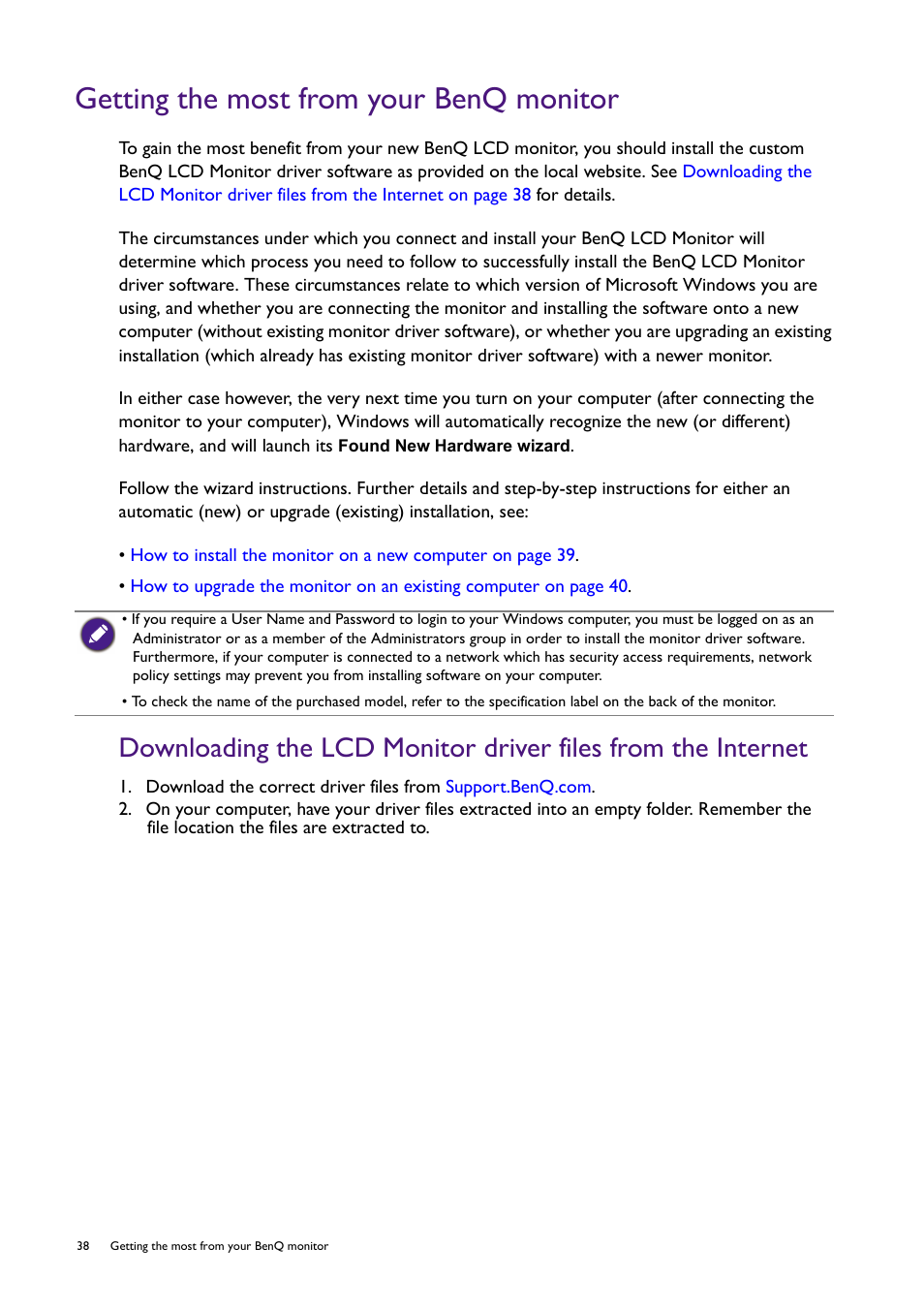 Getting the most from your benq monitor | BenQ SW321C 32" 16:9 4K HDR IPS Photo and Video Editing Monitor User Manual | Page 38 / 70