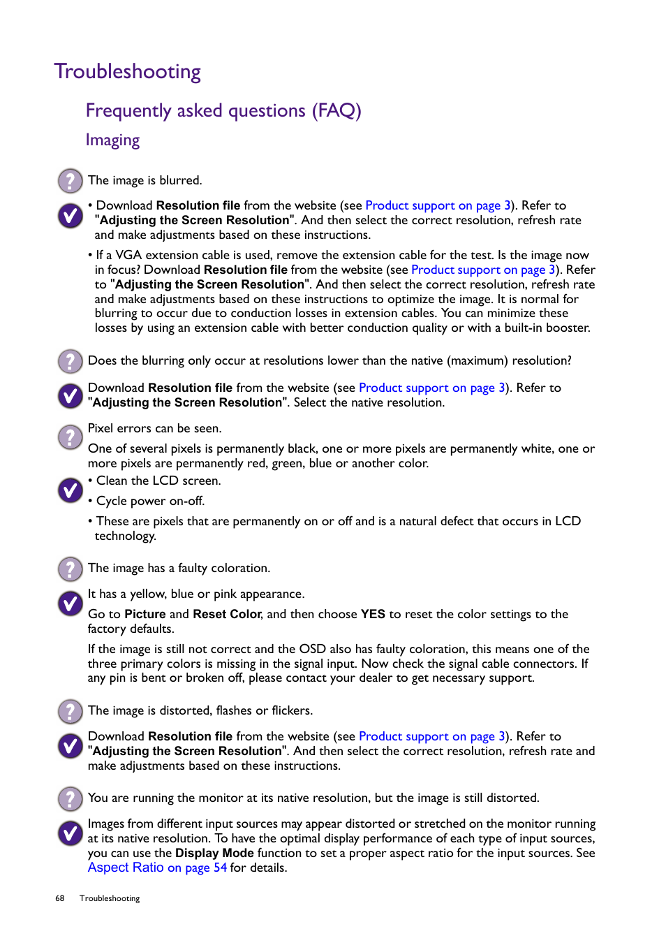 Troubleshooting, Frequently asked questions (faq), Imaging | BenQ SW321C 32" 16:9 4K HDR IPS Photo and Video Editing Monitor User Manual | Page 68 / 70
