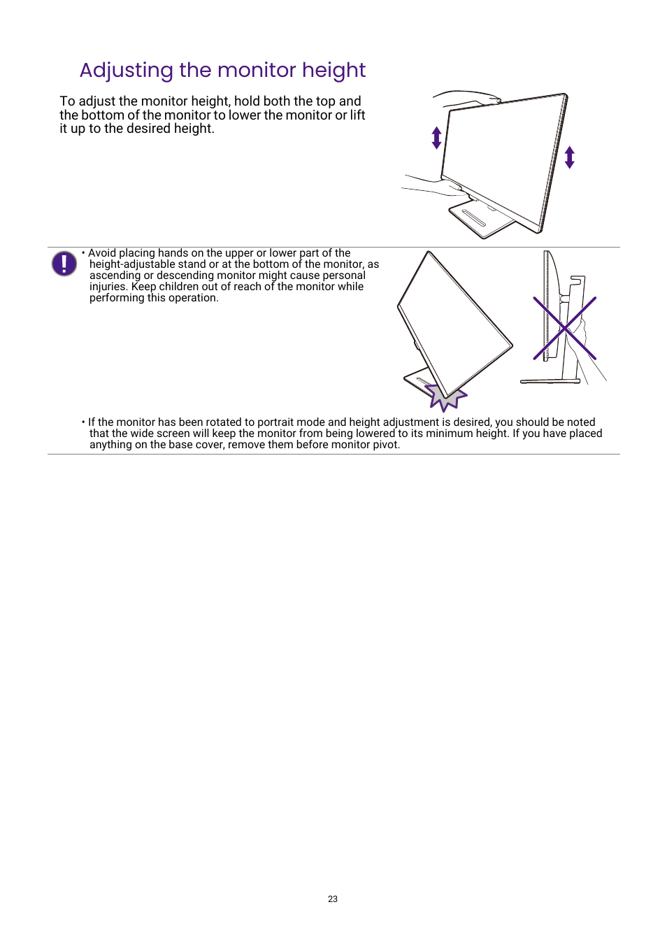 Adjusting the monitor height | BenQ GW3290QT 31.5" 1440p Ergonomic Eye-Care Professional Monitor (White) User Manual | Page 23 / 53