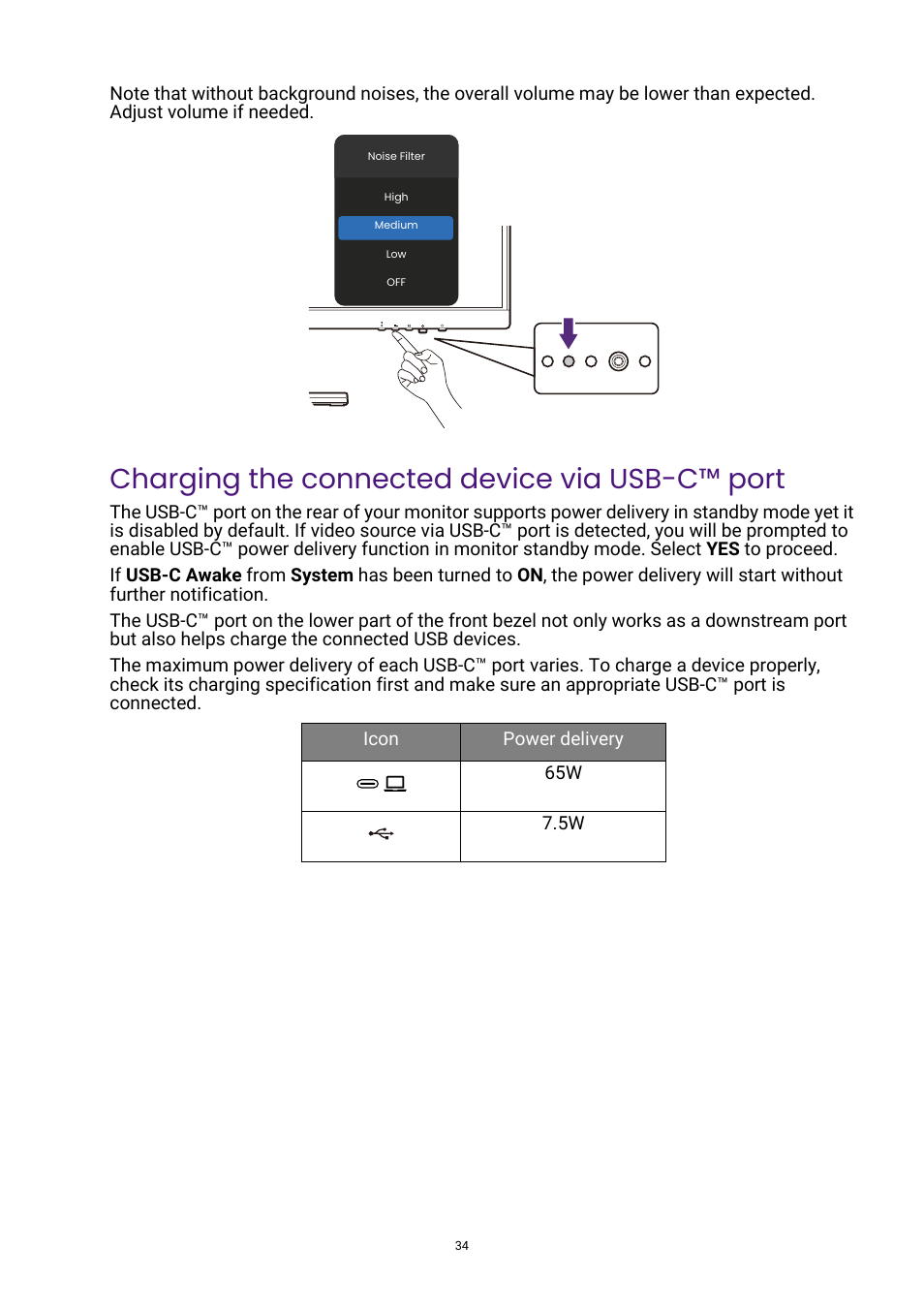 Charging the connected device via usb-c™ port | BenQ GW3290QT 31.5" 1440p Ergonomic Eye-Care Professional Monitor (White) User Manual | Page 34 / 53