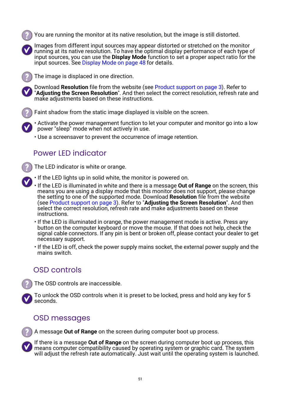 Power led indicator osd controls osd messages | BenQ GW3290QT 31.5" 1440p Ergonomic Eye-Care Professional Monitor (White) User Manual | Page 51 / 53