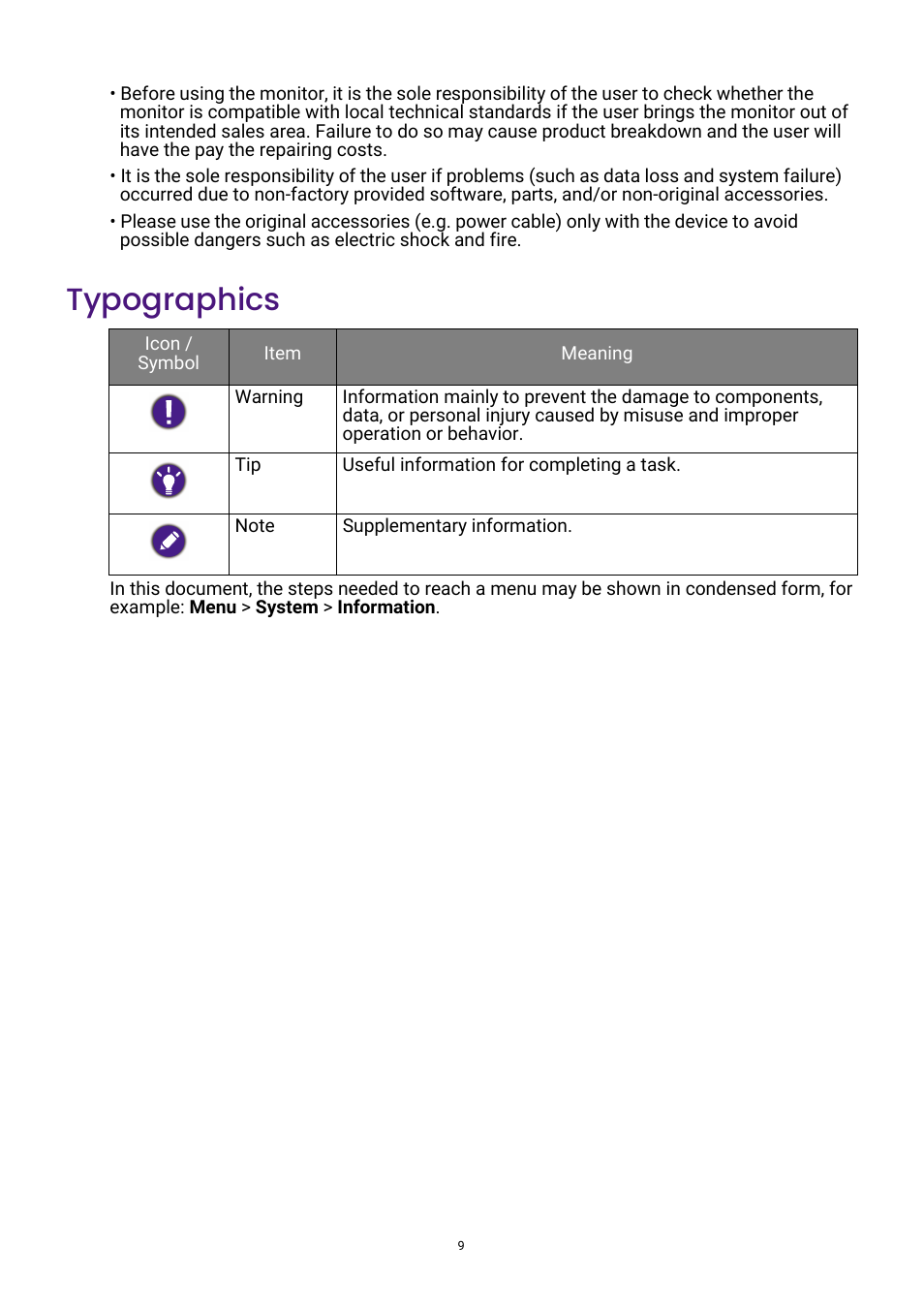 Typographics | BenQ GW3290QT 31.5" 1440p Ergonomic Eye-Care Professional Monitor (White) User Manual | Page 9 / 53