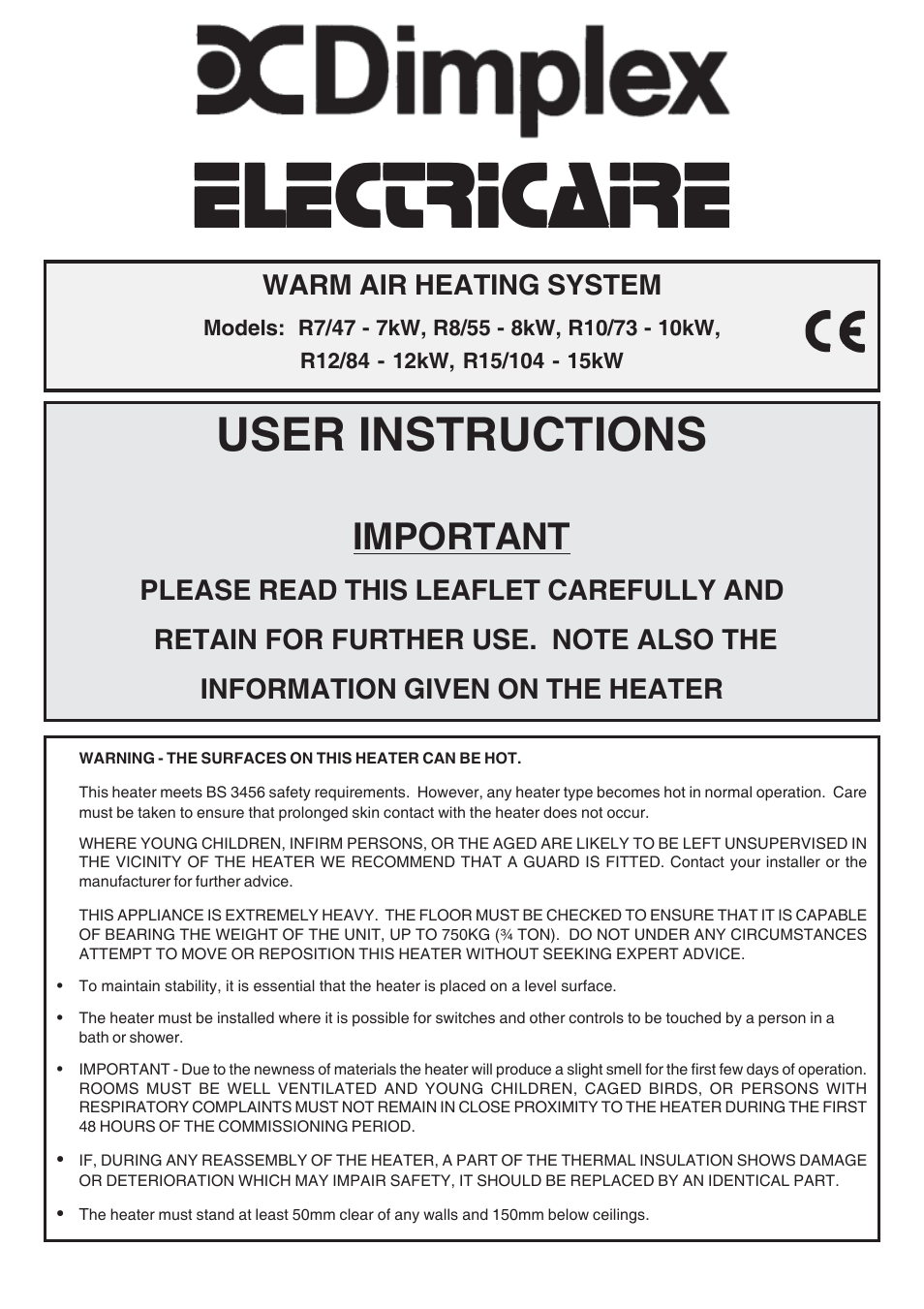 Dimplex R15/104 - 15kW User Manual | 4 pages