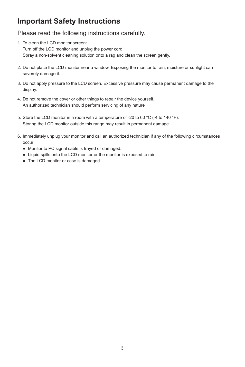 Important safety instructions, Please read the following instructions carefully | Cooler Master GP27-FQS 27" 1440p HDR 165 Hz Monitor User Manual | Page 5 / 21
