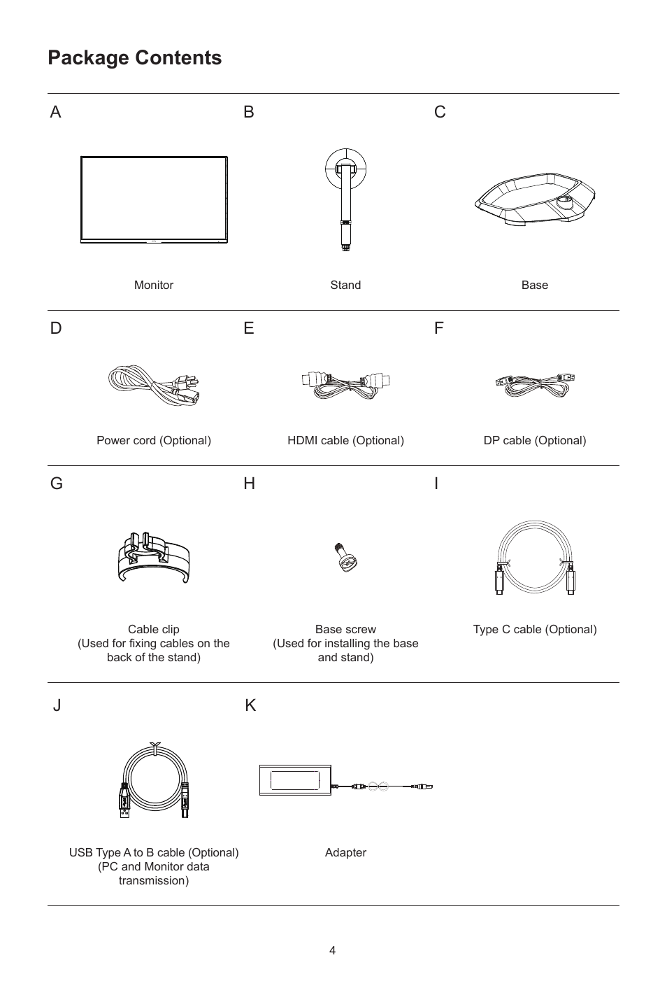Package contents, Ab c, De f | Gh i | Cooler Master GP27-FQS 27" 1440p HDR 165 Hz Monitor User Manual | Page 6 / 21