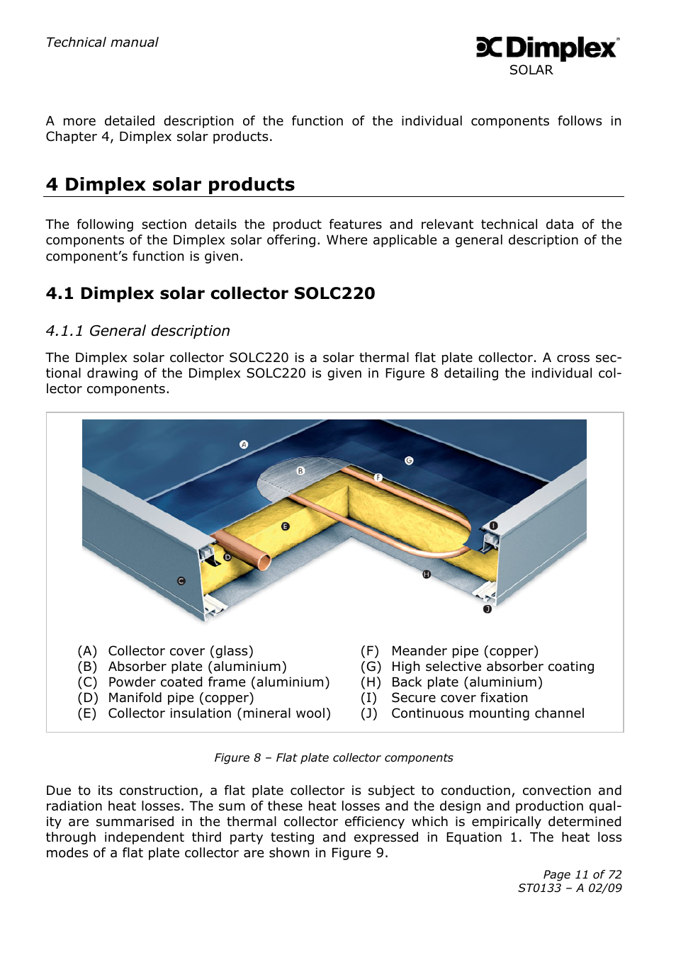 4 dimplex solar products, 1 dimplex solar collector solc220 | Dimplex SOLAR ST0133 User Manual | Page 11 / 72