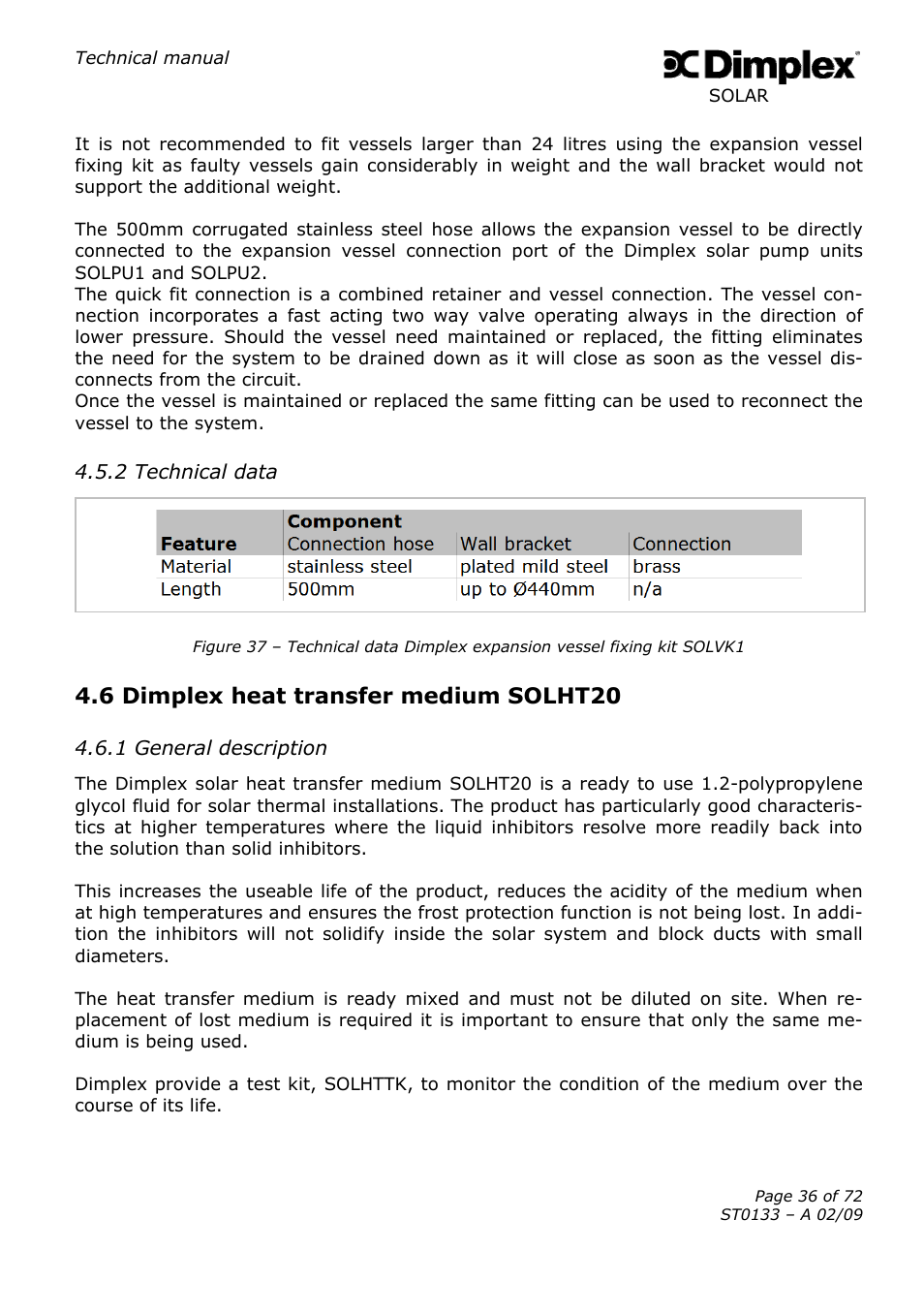 6 dimplex heat transfer medium solht20 | Dimplex SOLAR ST0133 User Manual | Page 36 / 72