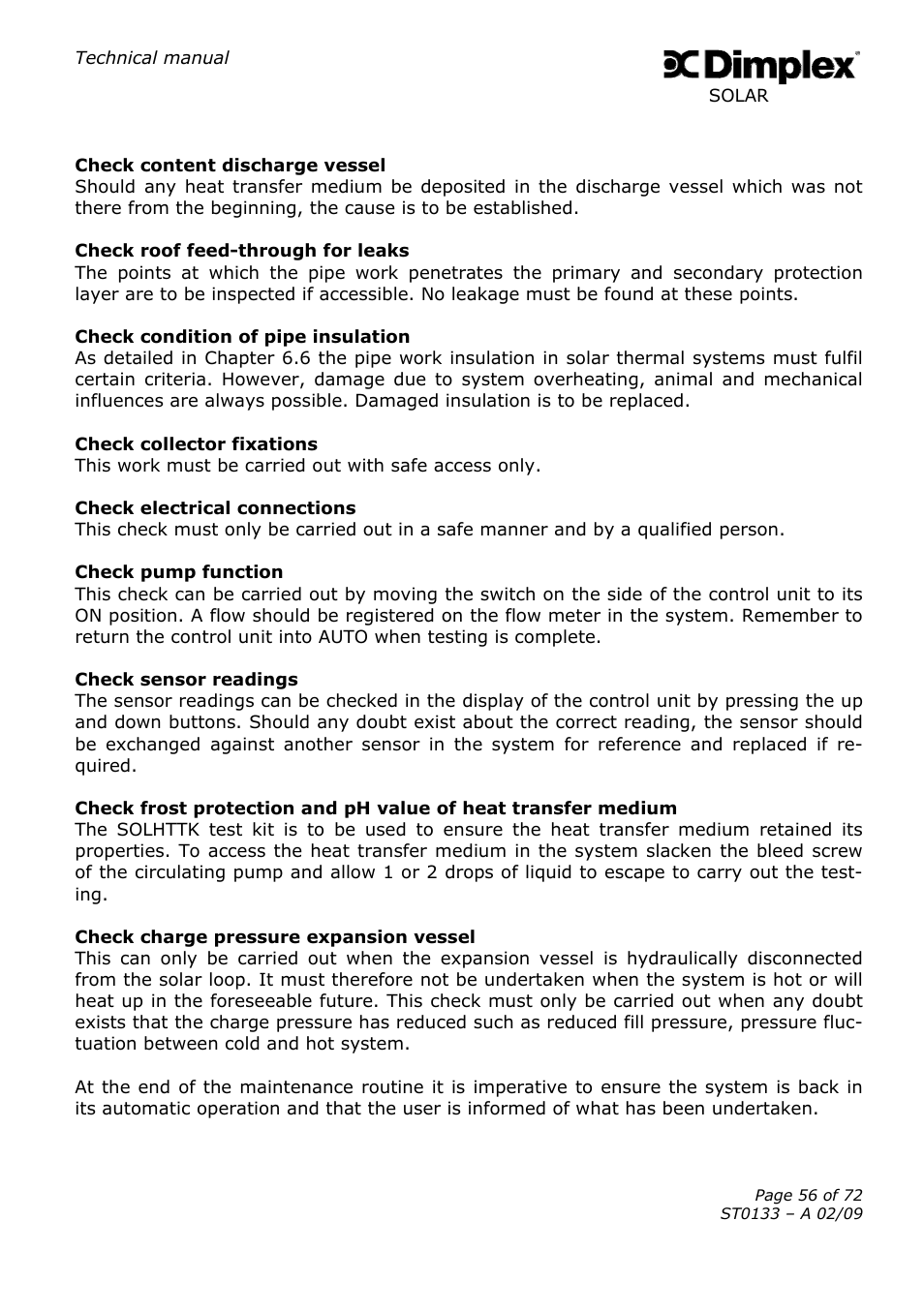 Dimplex SOLAR ST0133 User Manual | Page 56 / 72