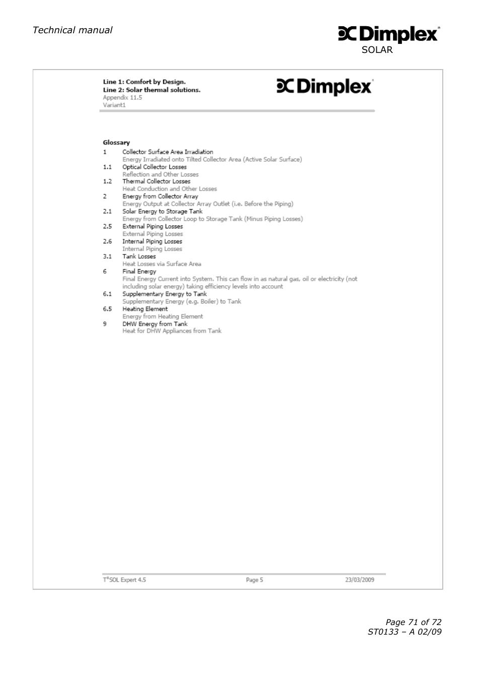 Dimplex SOLAR ST0133 User Manual | Page 71 / 72