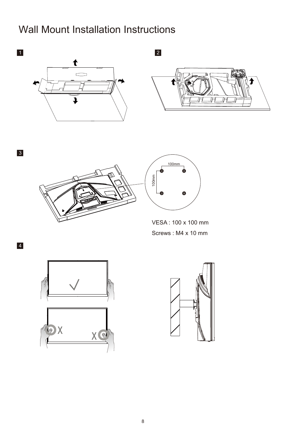 Wall mount installation instructions | Cooler Master GM27-CFX 27" HDR 240 Hz Curved Monitor User Manual | Page 10 / 19