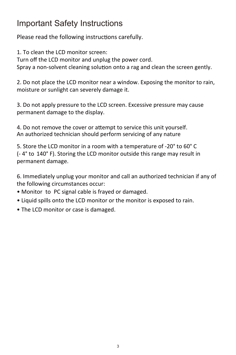 Important safety instructions | Cooler Master GM27-CFX 27" HDR 240 Hz Curved Monitor User Manual | Page 5 / 19