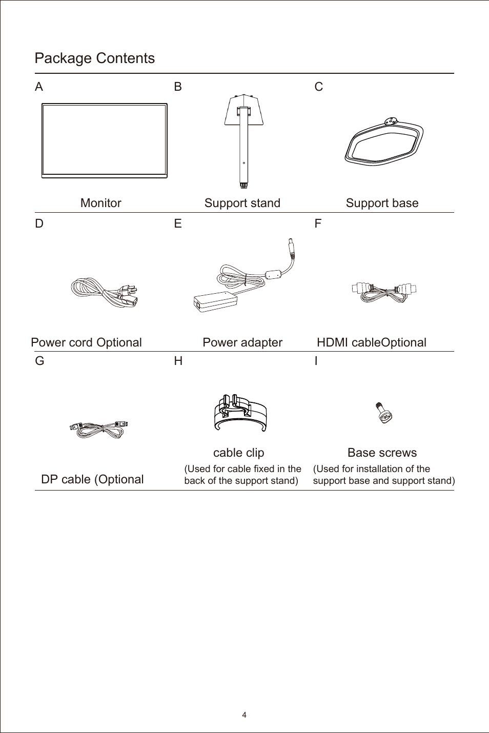 Package contents | Cooler Master GM27-CFX 27" HDR 240 Hz Curved Monitor User Manual | Page 6 / 19