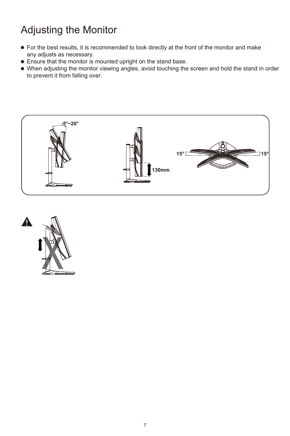 Adjusting the monitor | Cooler Master GM27-CFX 27" HDR 240 Hz Curved Monitor User Manual | Page 9 / 19