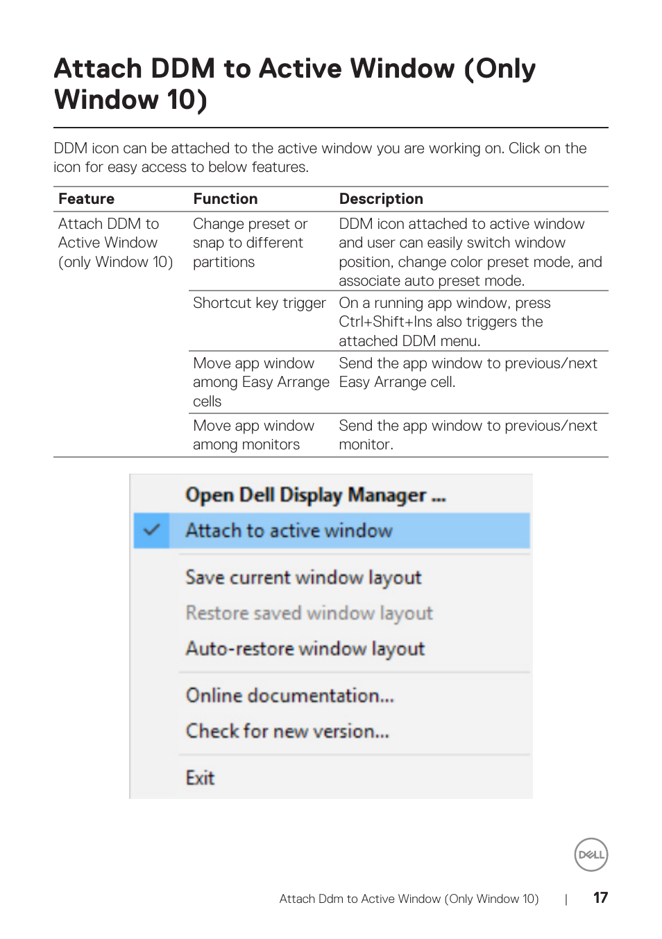 Attach ddm to active window (only window 10) | Dell P2222H 21.5" 16:9 IPS Monitor User Manual | Page 17 / 21