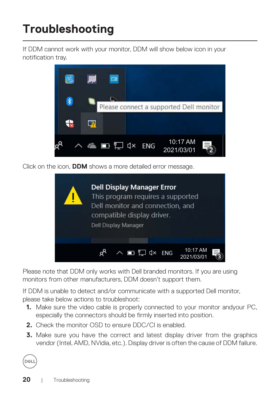 Troubleshooting | Dell P2222H 21.5" 16:9 IPS Monitor User Manual | Page 20 / 21