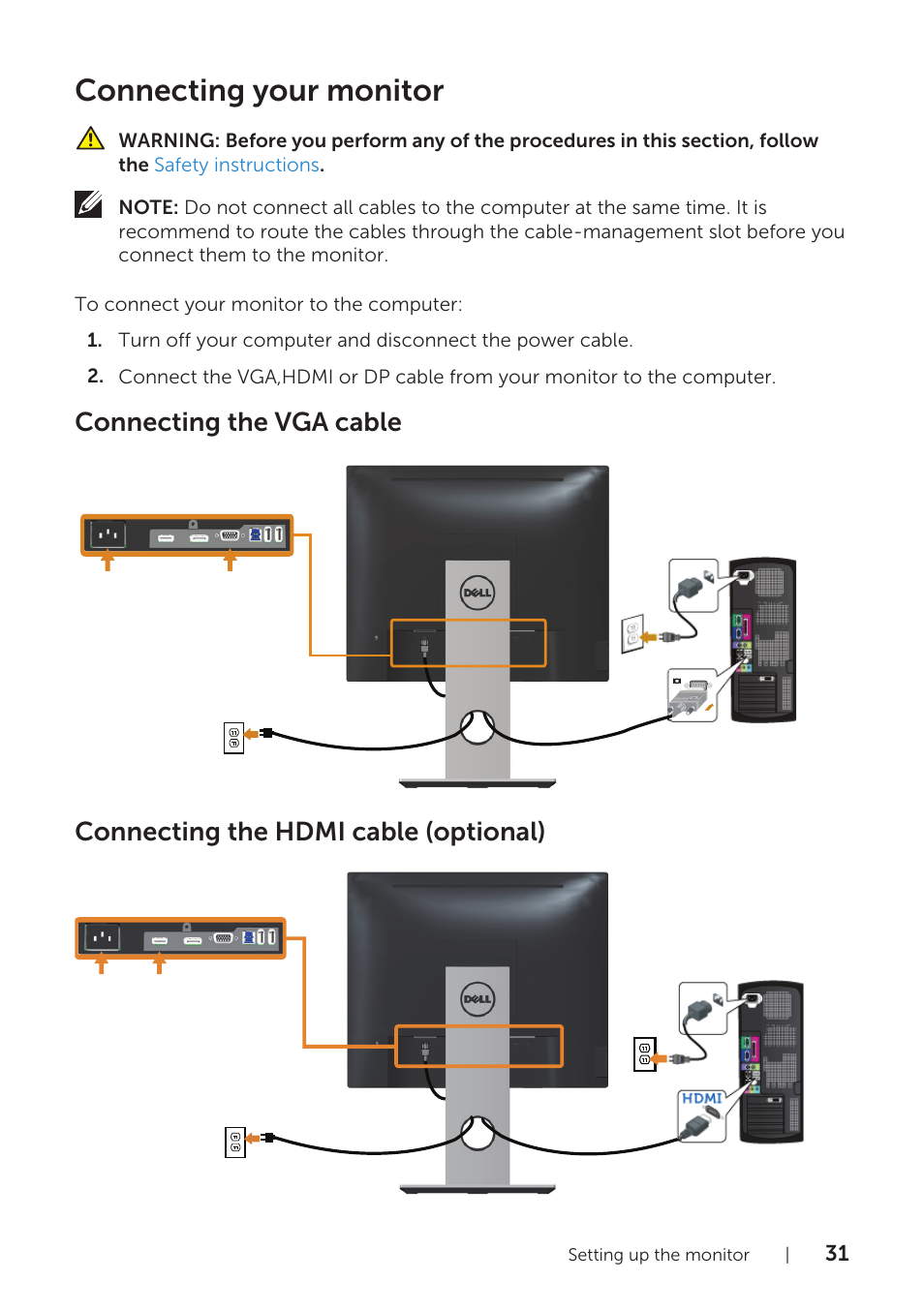 Connecting your monitor | Dell P1917S 19" 5:4 IPS Monitor User Manual | Page 31 / 65