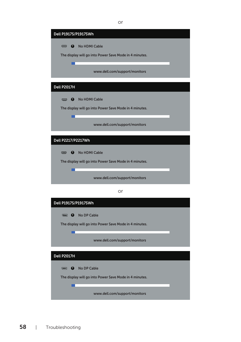 Troubleshooting | Dell P1917S 19" 5:4 IPS Monitor User Manual | Page 58 / 65