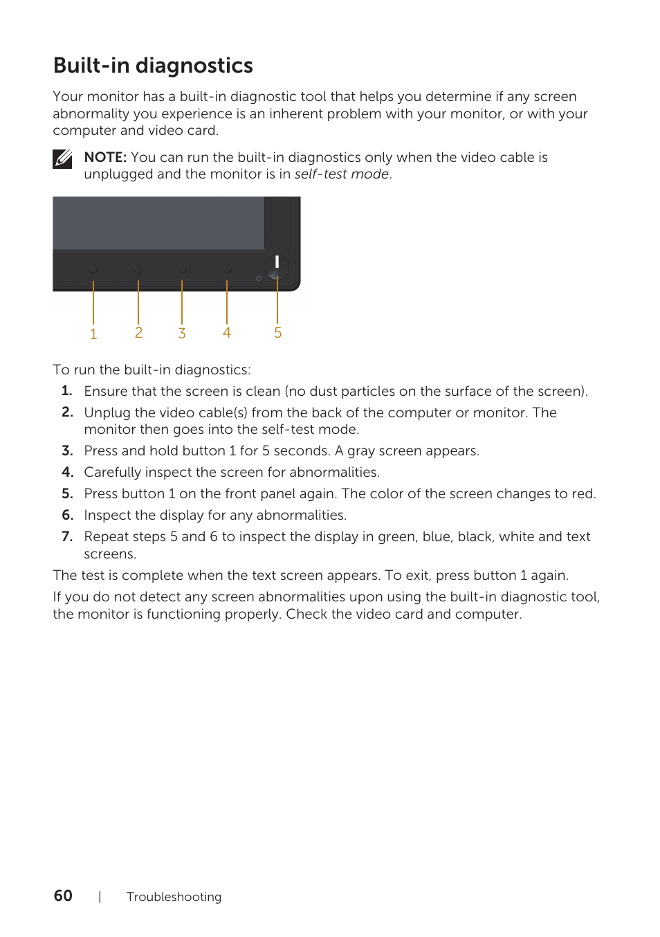 Built-in diagnostics | Dell P1917S 19" 5:4 IPS Monitor User Manual | Page 60 / 65