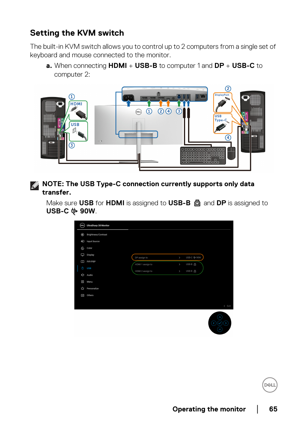 Setting the kvm switch | Dell U3821DW 37.5" 21:9 Curved IPS Monitor (Silver) User Manual | Page 65 / 81