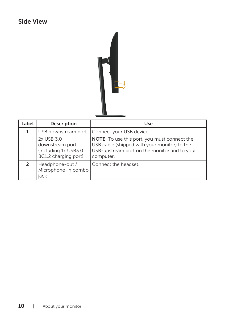 Side view | Dell P2418HZM 23.8" 16:9 IPS Monitor User Manual | Page 10 / 71