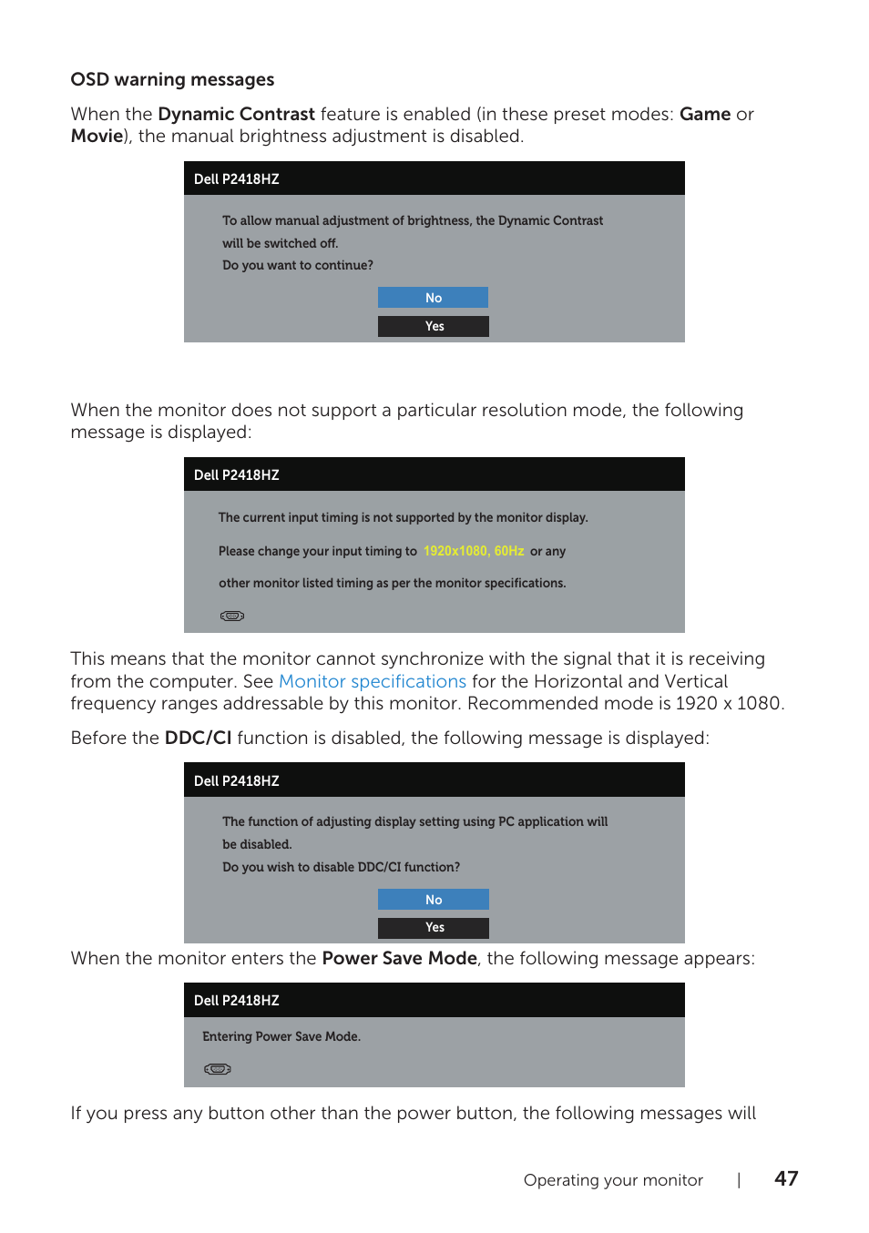 Dell P2418HZM 23.8" 16:9 IPS Monitor User Manual | Page 47 / 71