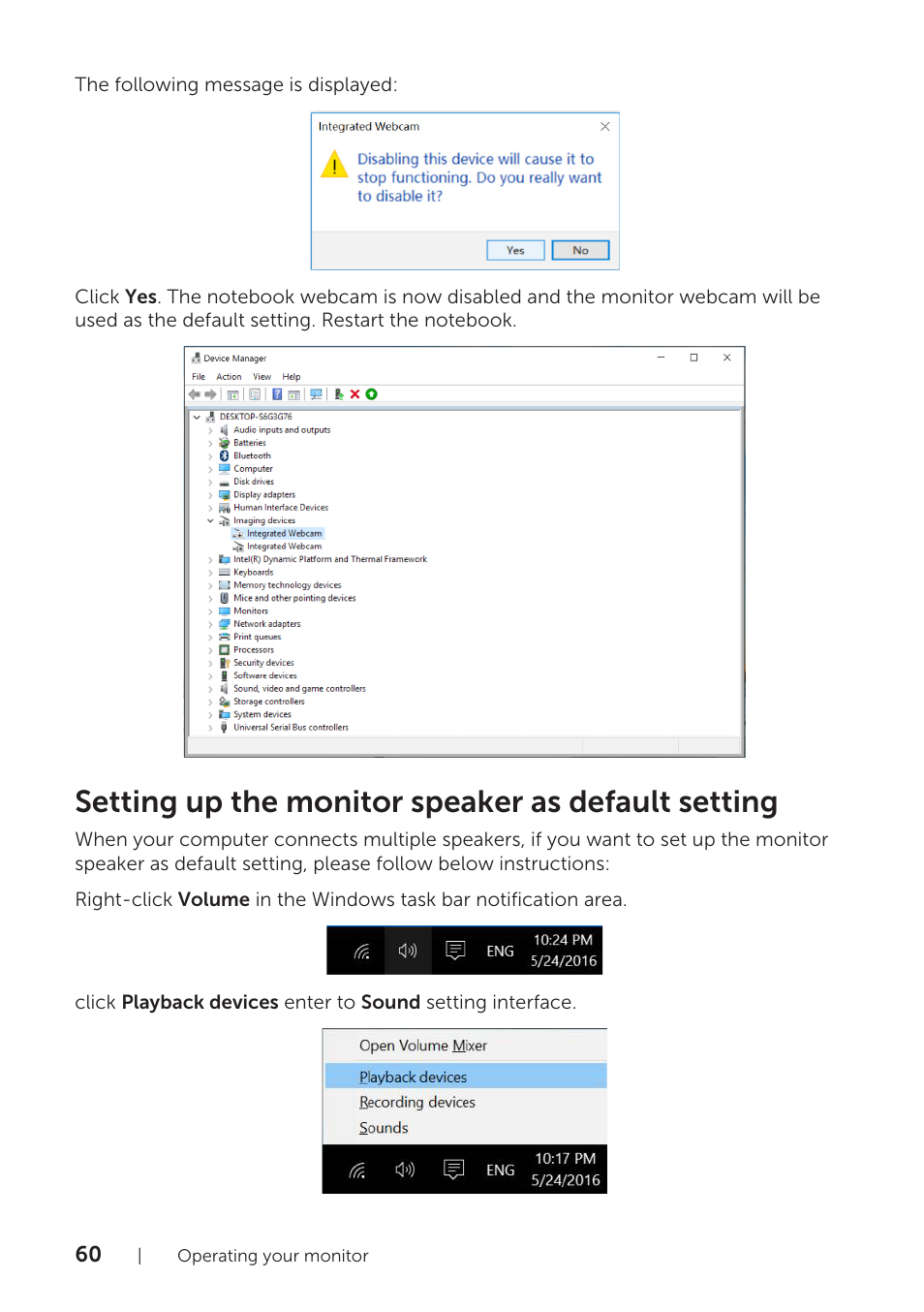 Setting up the monitor speaker as default setting | Dell P2418HZM 23.8" 16:9 IPS Monitor User Manual | Page 60 / 71