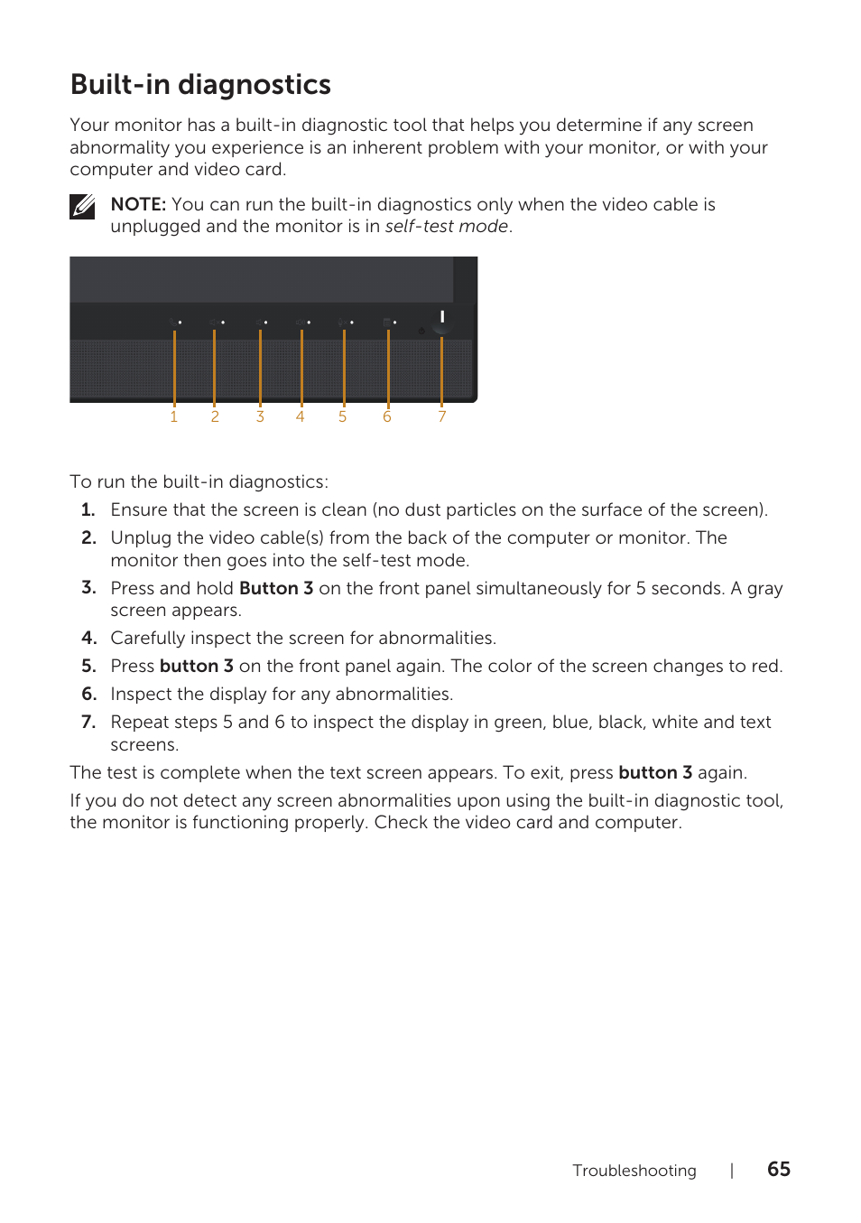 Built-in diagnostics | Dell P2418HZM 23.8" 16:9 IPS Monitor User Manual | Page 65 / 71