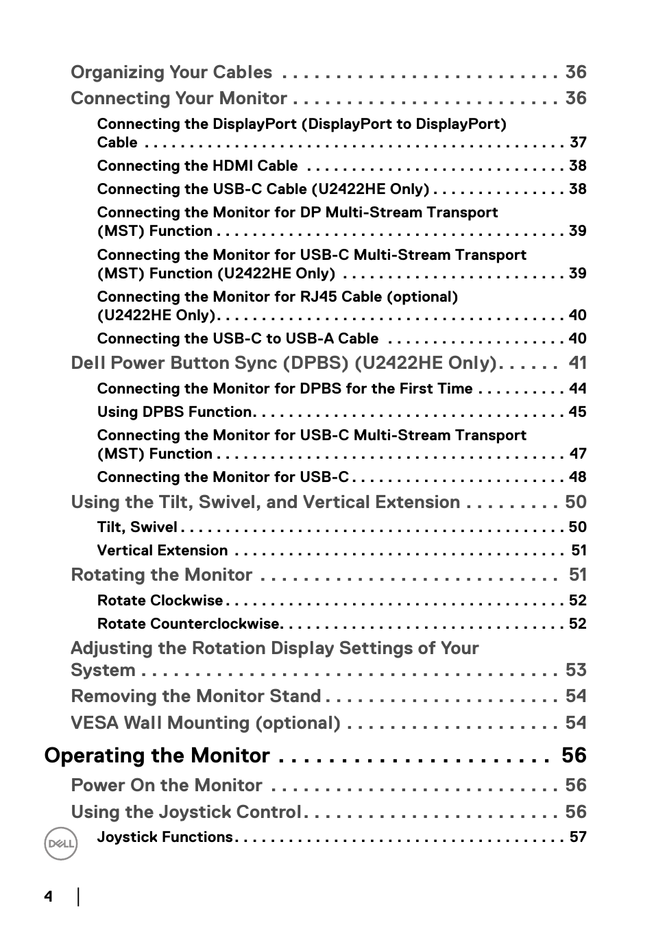 Operating the monitor | Dell U2422H 23.8" 16:9 IPS Monitor User Manual | Page 4 / 96