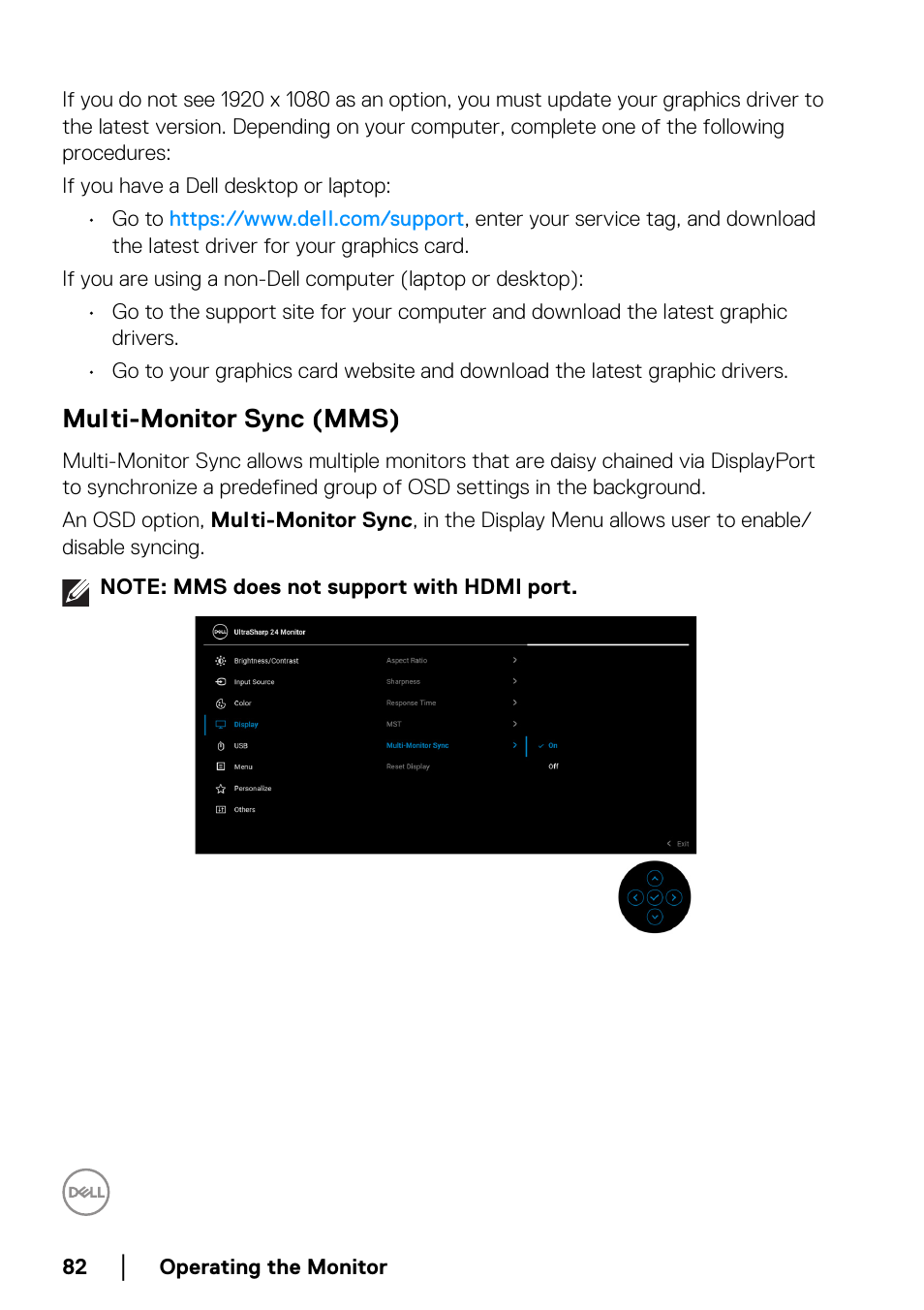 Multi-monitor sync (mms) | Dell U2422H 23.8" 16:9 IPS Monitor User Manual | Page 82 / 96