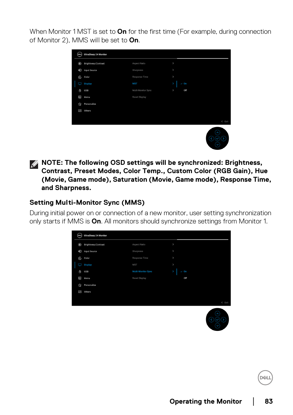 Setting multi-monitor sync (mms) | Dell U2422H 23.8" 16:9 IPS Monitor User Manual | Page 83 / 96