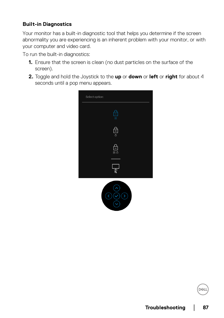 Built-in diagnostics | Dell U2422H 23.8" 16:9 IPS Monitor User Manual | Page 87 / 96