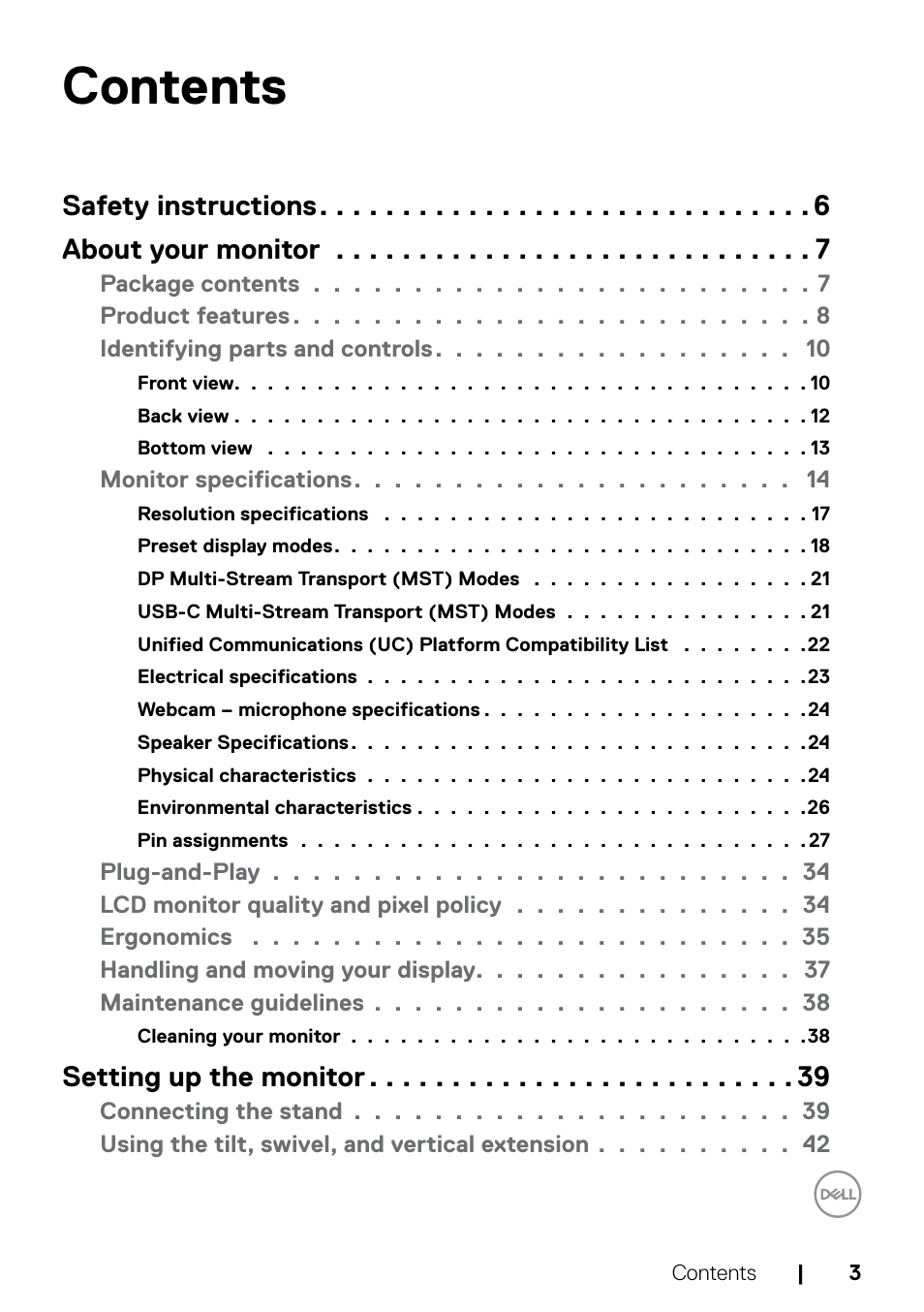 Dell C2722DE 27" 16:9 IPS Video Conferencing Monitor User Manual | Page 3 / 114