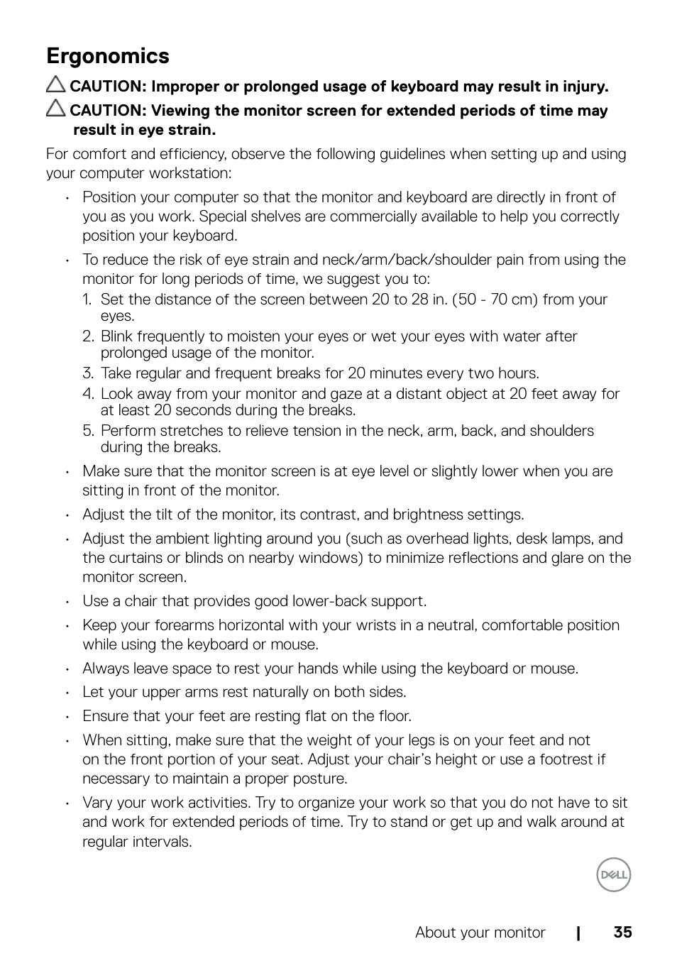 Ergonomics | Dell C2722DE 27" 16:9 IPS Video Conferencing Monitor User Manual | Page 35 / 114