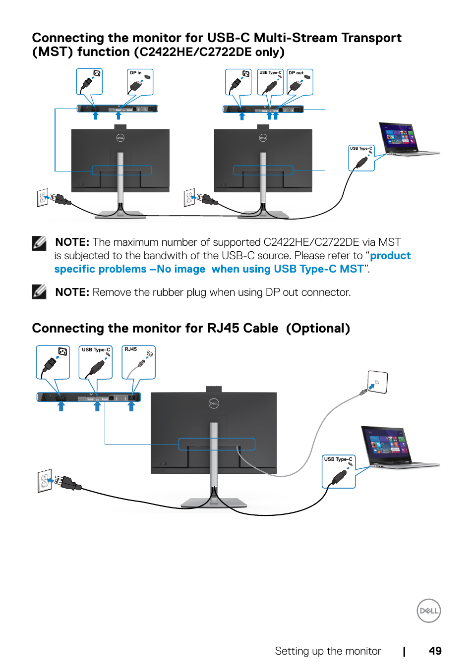 Connecting the monitor for rj45 cable (optional) | Dell C2722DE 27" 16:9 IPS Video Conferencing Monitor User Manual | Page 49 / 114