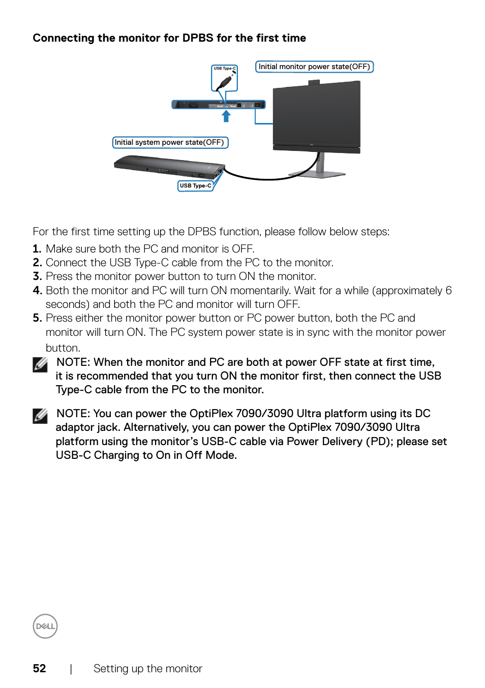 Connecting the monitor for dpbs for the first time | Dell C2722DE 27" 16:9 IPS Video Conferencing Monitor User Manual | Page 52 / 114
