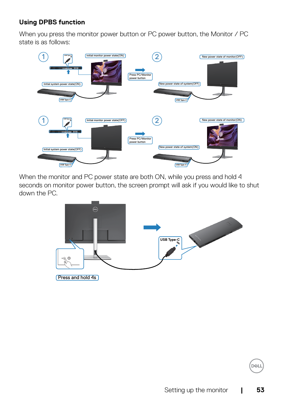 Using dpbs function | Dell C2722DE 27" 16:9 IPS Video Conferencing Monitor User Manual | Page 53 / 114