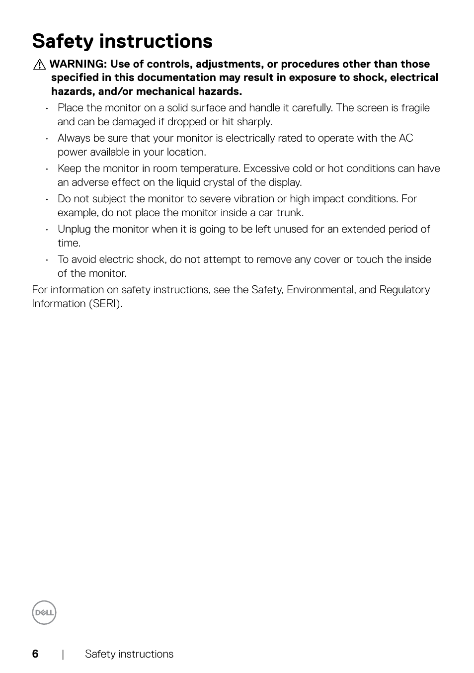 Safety instructions | Dell C2722DE 27" 16:9 IPS Video Conferencing Monitor User Manual | Page 6 / 114
