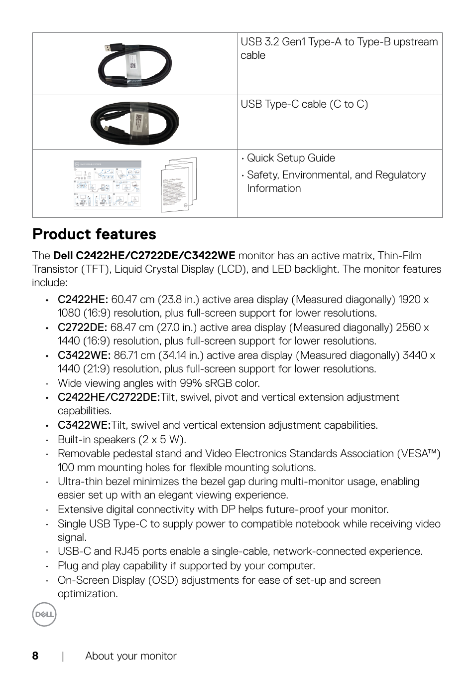 Product features | Dell C2722DE 27" 16:9 IPS Video Conferencing Monitor User Manual | Page 8 / 114