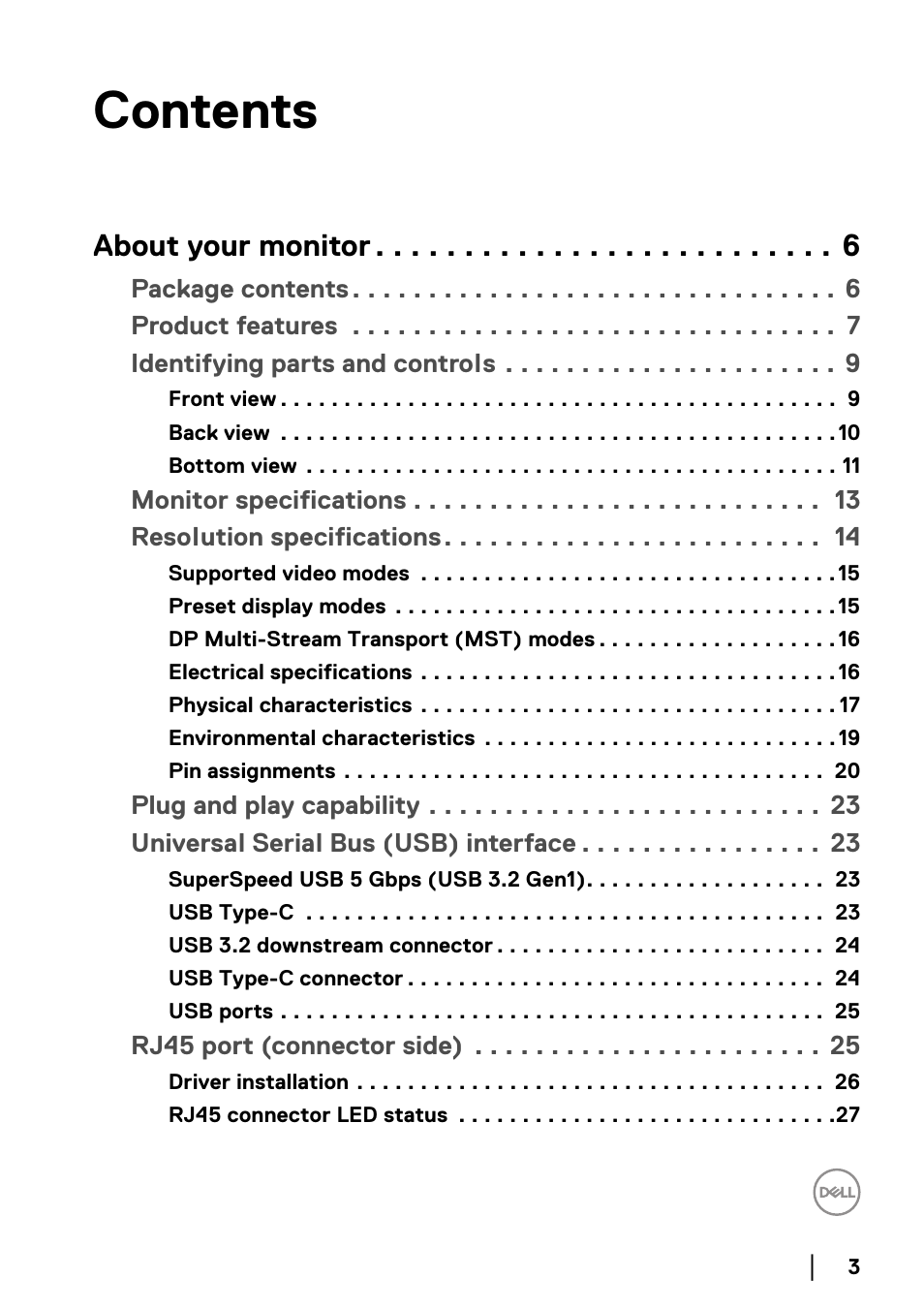 Dell P2722HE 27" 16:9 USB Type-C IPS Monitor User Manual | Page 3 / 81
