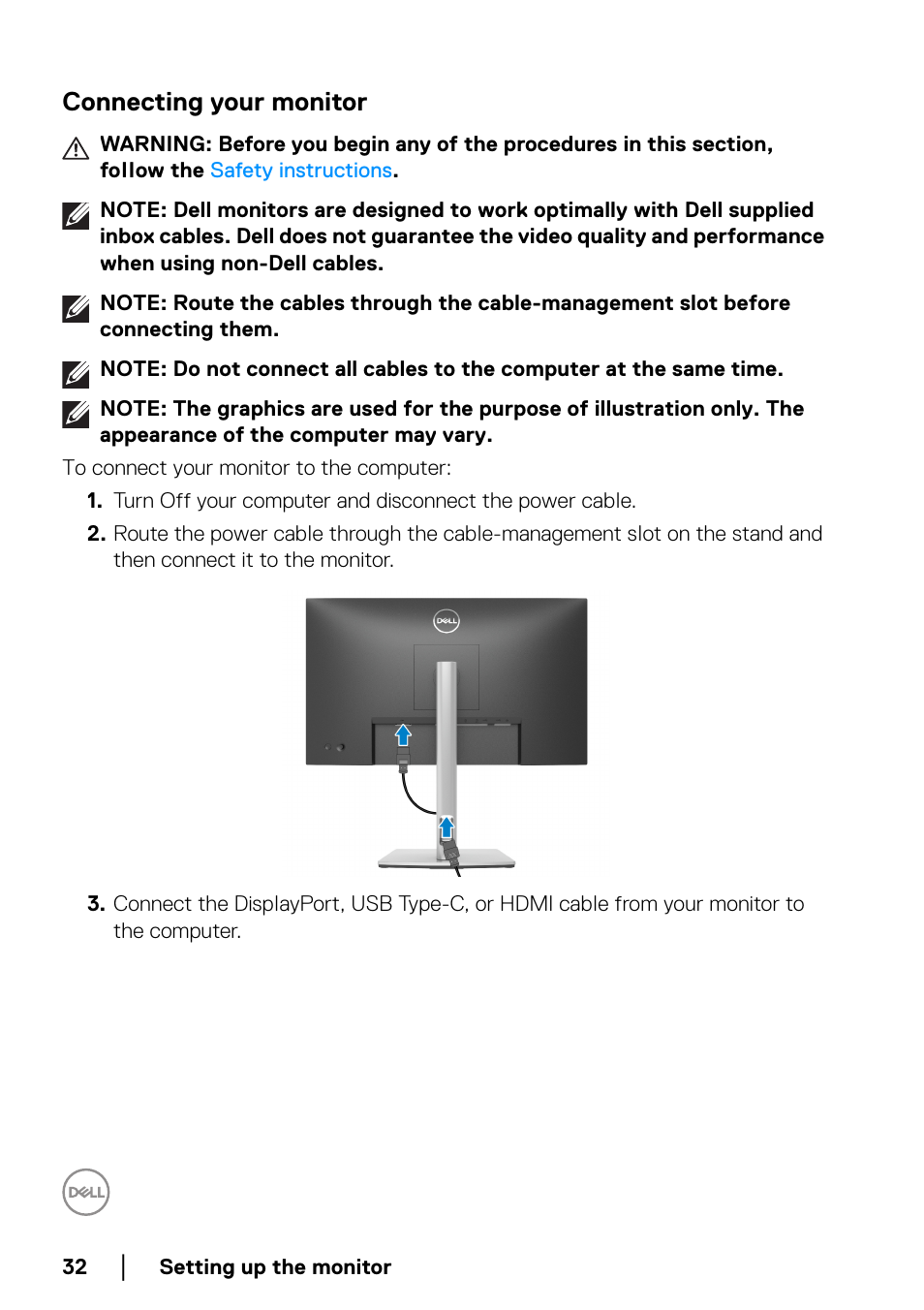 Connecting your monitor | Dell P2722HE 27" 16:9 USB Type-C IPS Monitor User Manual | Page 32 / 81