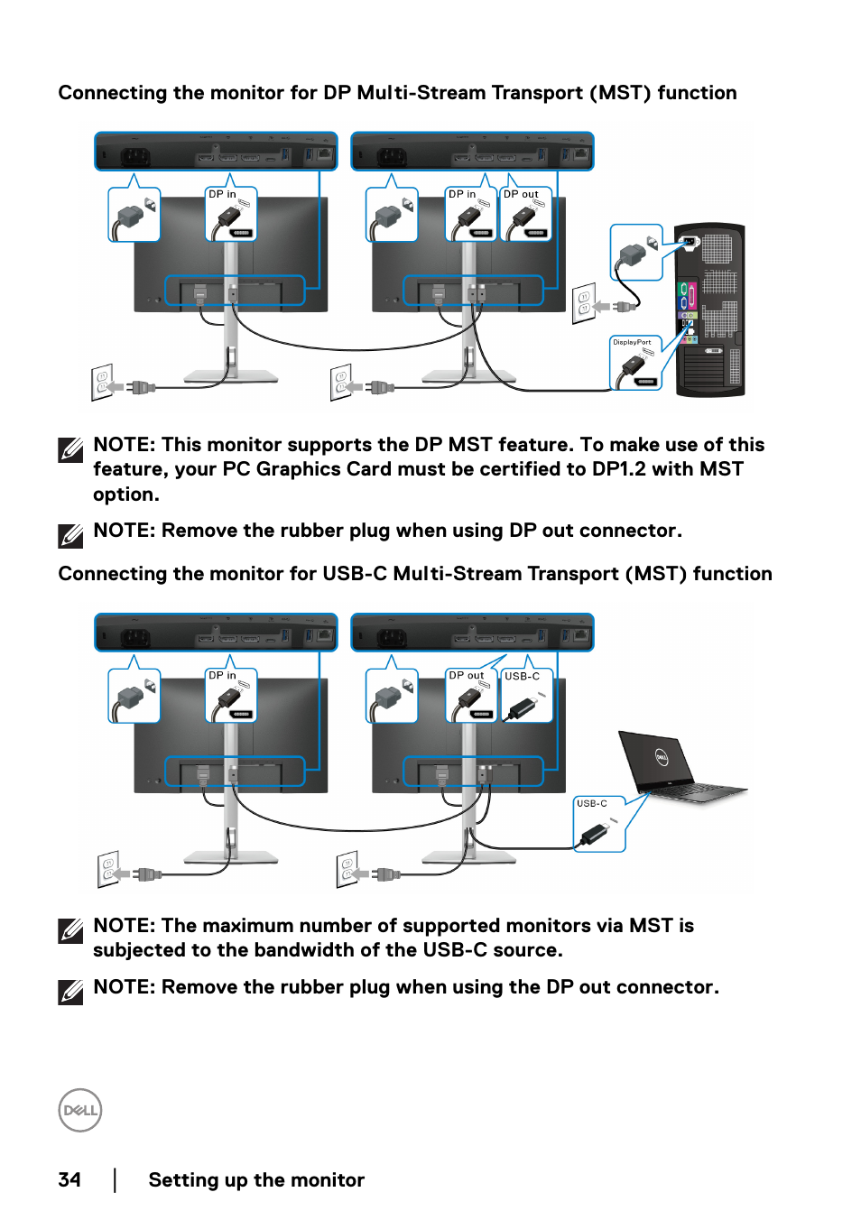 Function, Mst) function | Dell P2722HE 27" 16:9 USB Type-C IPS Monitor User Manual | Page 34 / 81