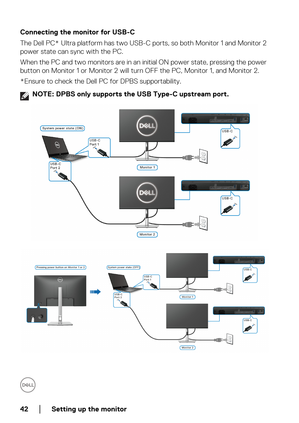 Connecting the monitor for usb-c | Dell P2722HE 27" 16:9 USB Type-C IPS Monitor User Manual | Page 42 / 81