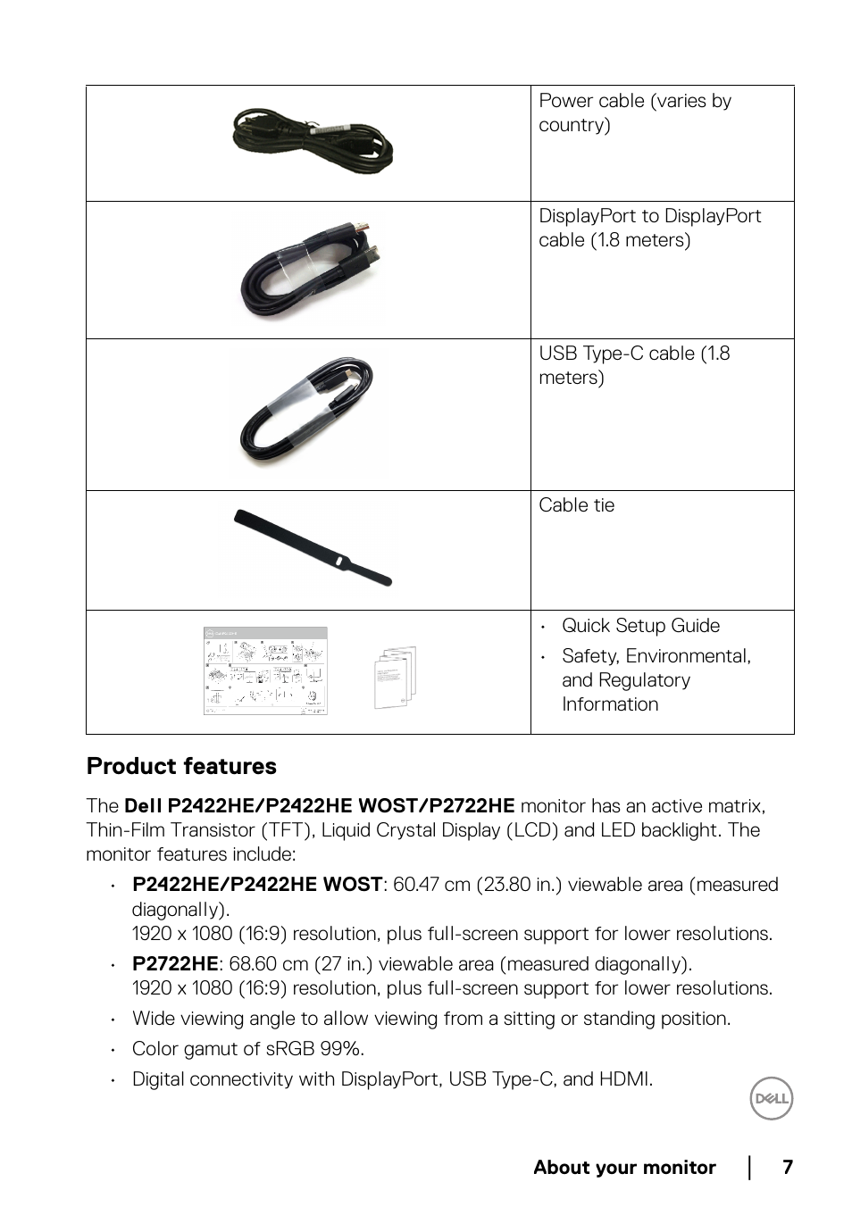 Product features | Dell P2722HE 27" 16:9 USB Type-C IPS Monitor User Manual | Page 7 / 81