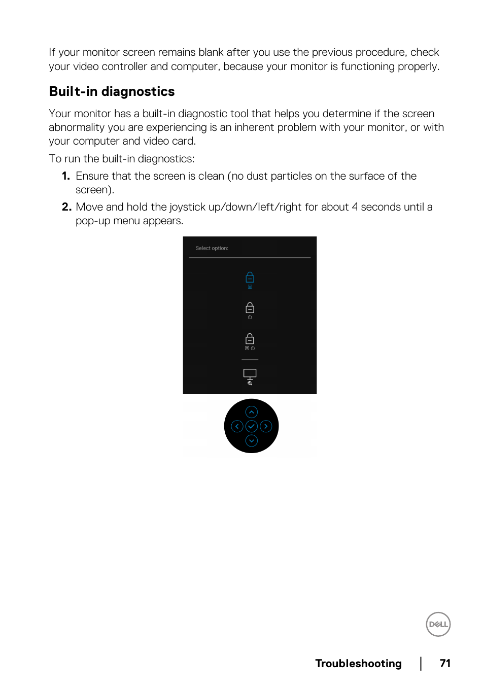 Built-in diagnostics | Dell P2722HE 27" 16:9 USB Type-C IPS Monitor User Manual | Page 71 / 81