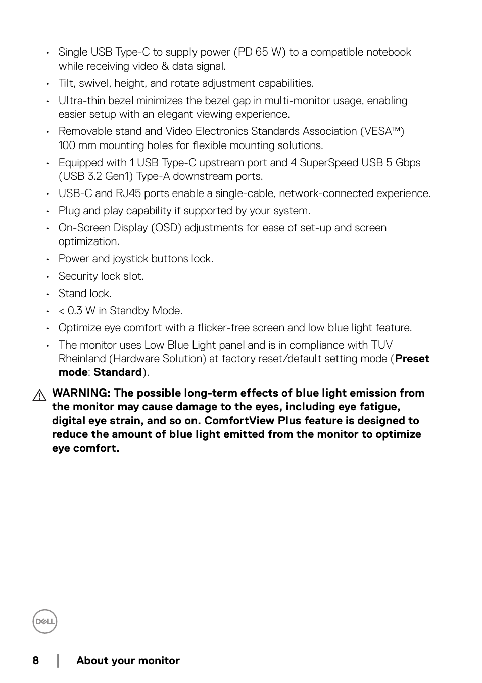 Dell P2722HE 27" 16:9 USB Type-C IPS Monitor User Manual | Page 8 / 81