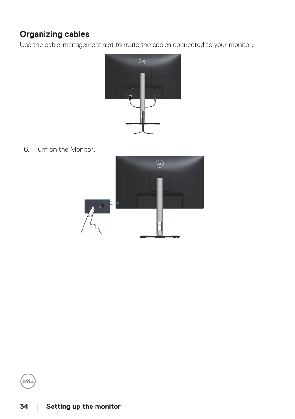 Organizing cables | Dell P2723D 27" 1440p Monitor User Manual | Page 34 / 73