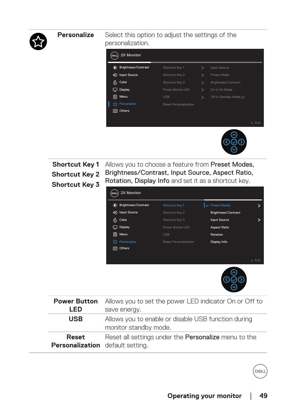 Operating your monitor | Dell P2723D 27" 1440p Monitor User Manual | Page 49 / 73