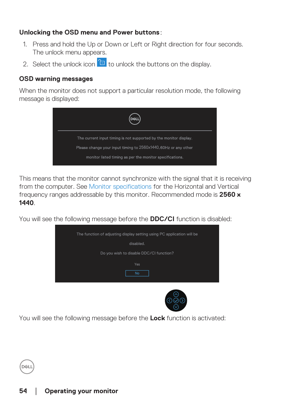 Osd warning messages | Dell P2723D 27" 1440p Monitor User Manual | Page 54 / 73